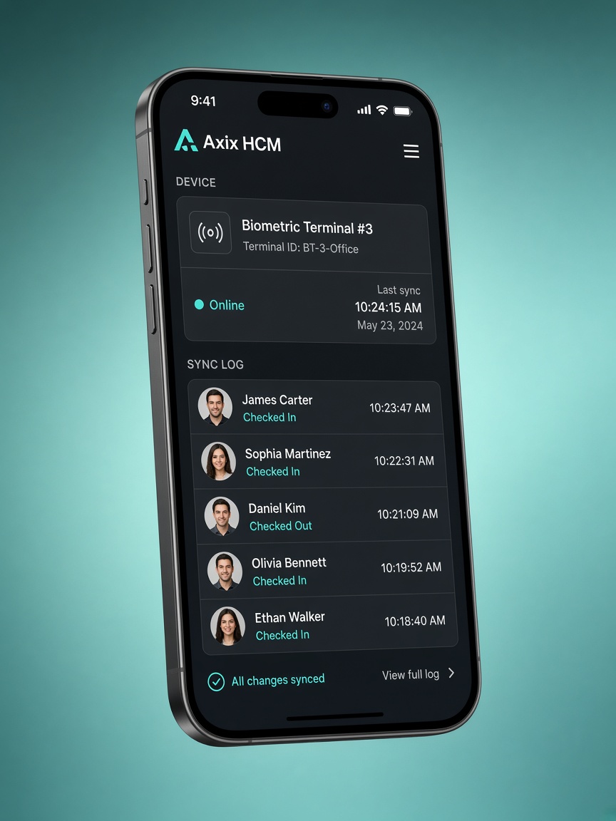 Axix HCM app beside machine attendance operations