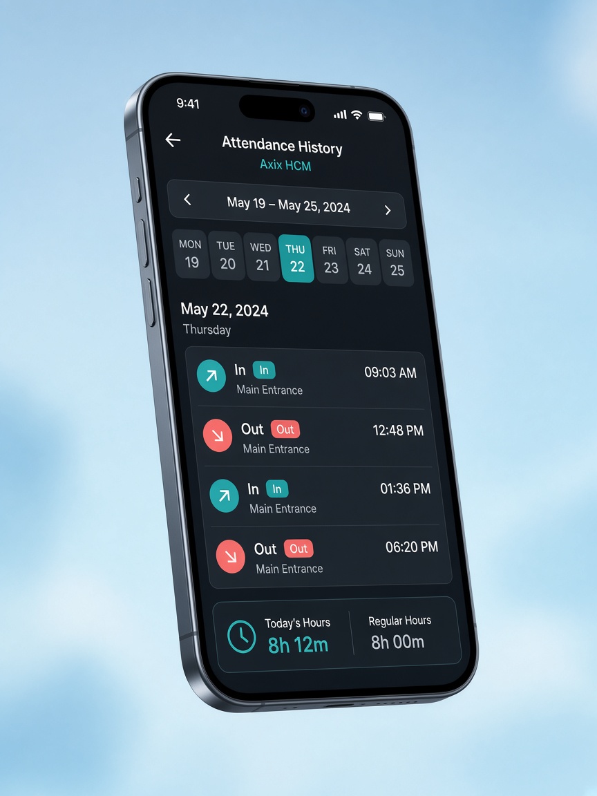 Axix HCM mobile attendance punch screen