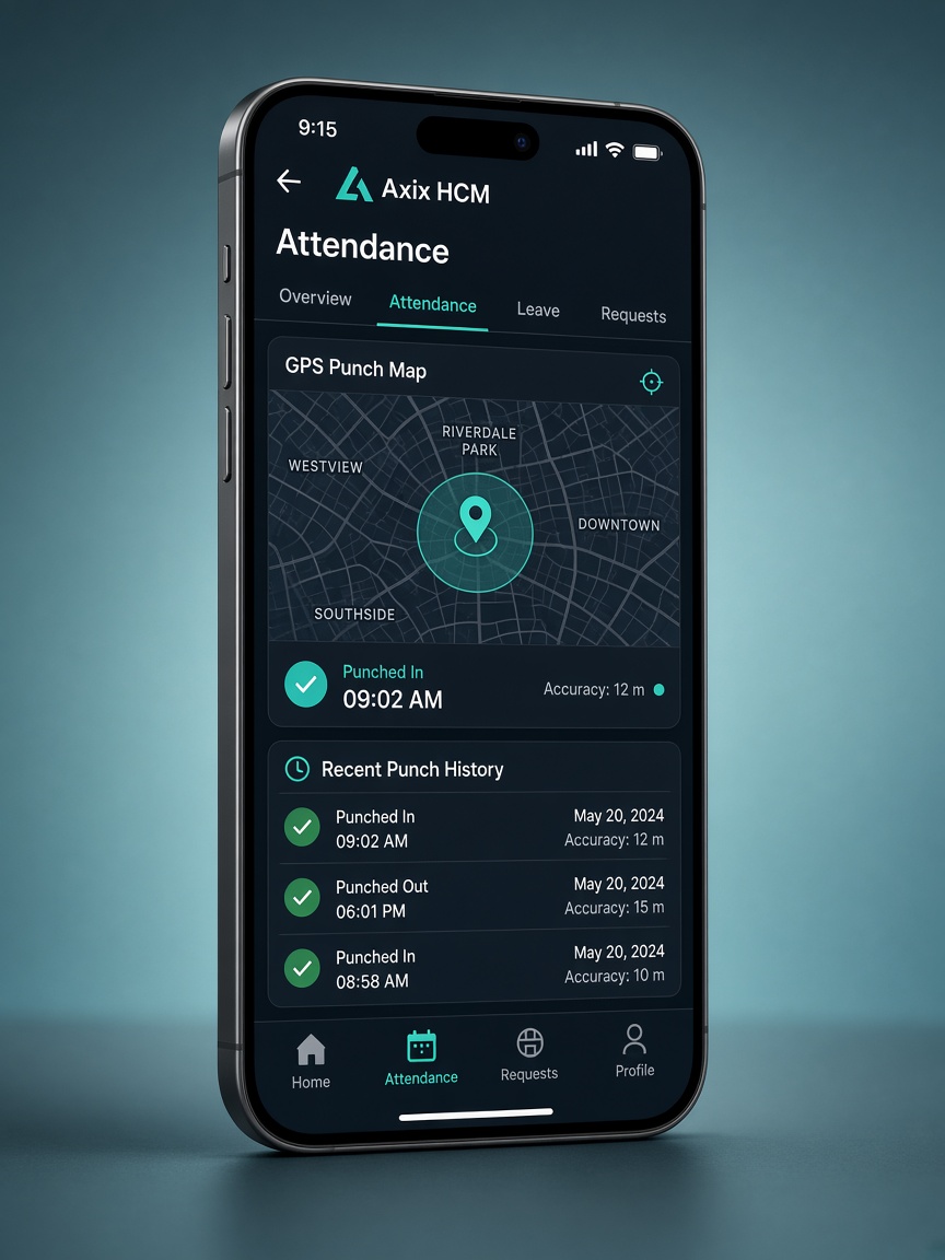 Axix HCM mobile alongside Attendance Management
