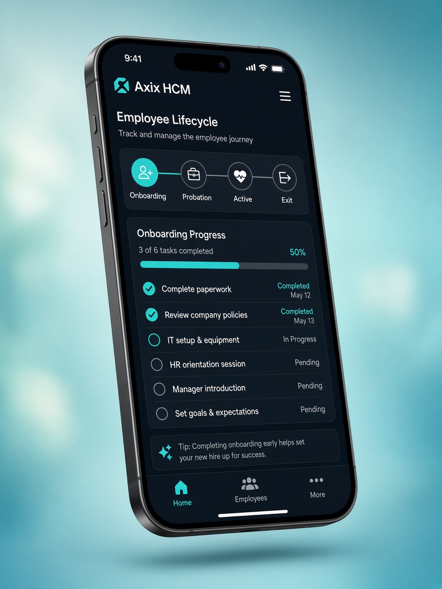 Axix HCM mobile alongside Employee Lifecycle