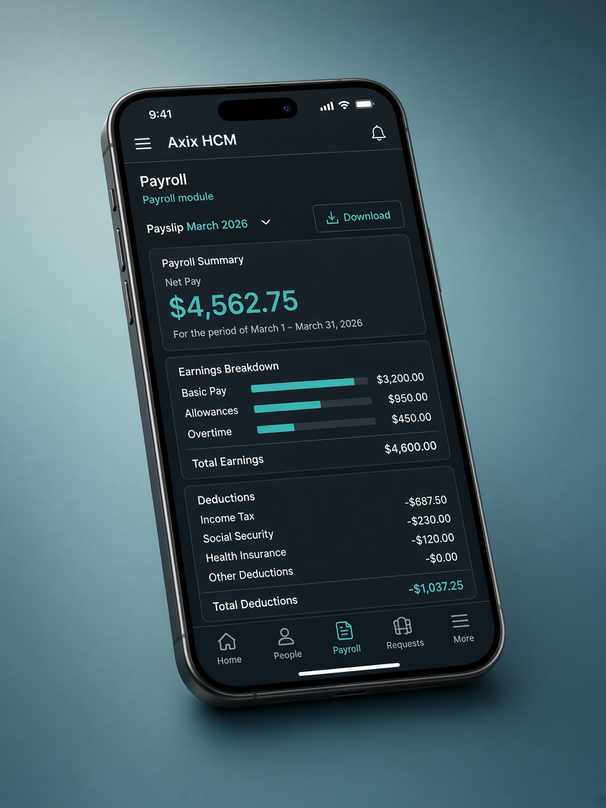 Axix HCM mobile alongside Payroll